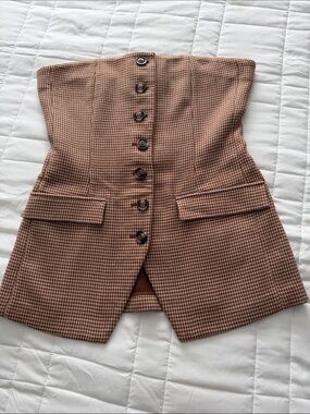 Favorite Daughter Brown Houndstooth Strapless Button Front Top size 12